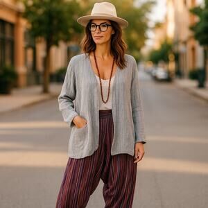 Women’s J.Jill Boho Flowey Linen Open Cardigan Blouse Large